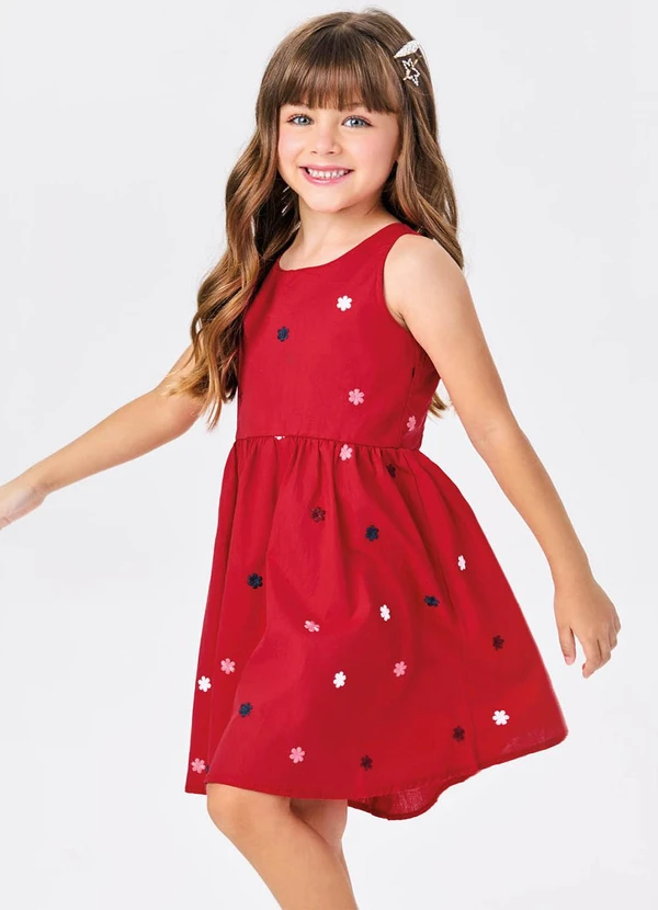 Trick Nick - Vestido Tricoline Bordado Florzinhas Vermelho 4
