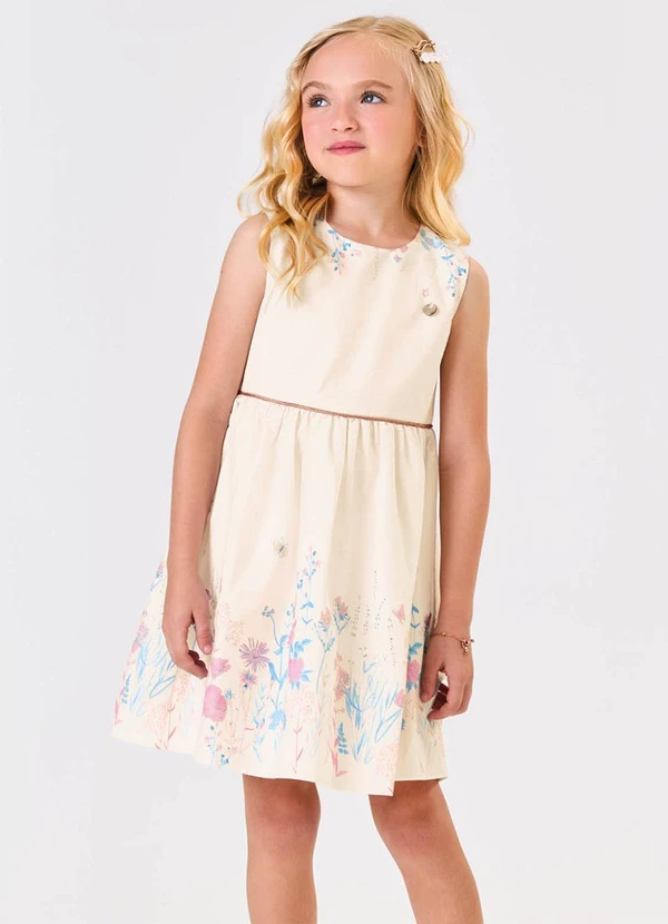 Trick Nick - Vestido Tricoline Estampado Bege