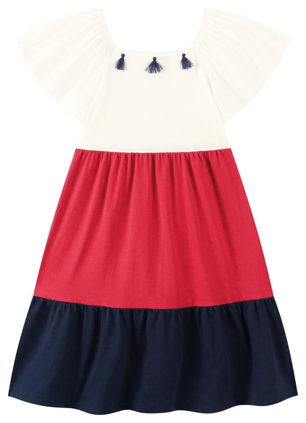 Marlan - Vestido Tricolor com Barbicachos Bege