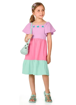 Marlan - Vestido Tricolor com Barbicachos Roxo - MARLAN