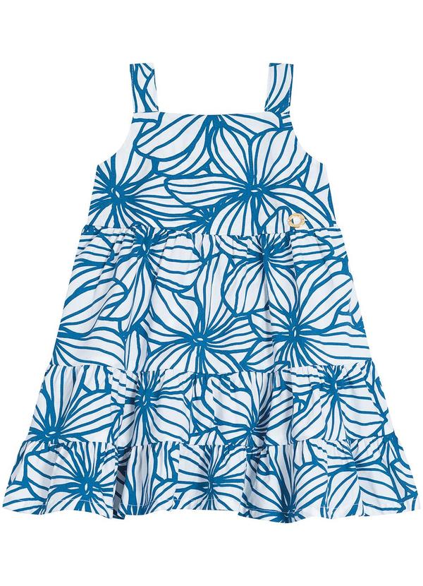 Carinhoso - Vestido Tropical Evasê Azul