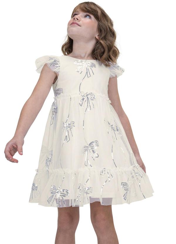 Trick Nick - Vestido Tule com Aplicações em Laços Bege