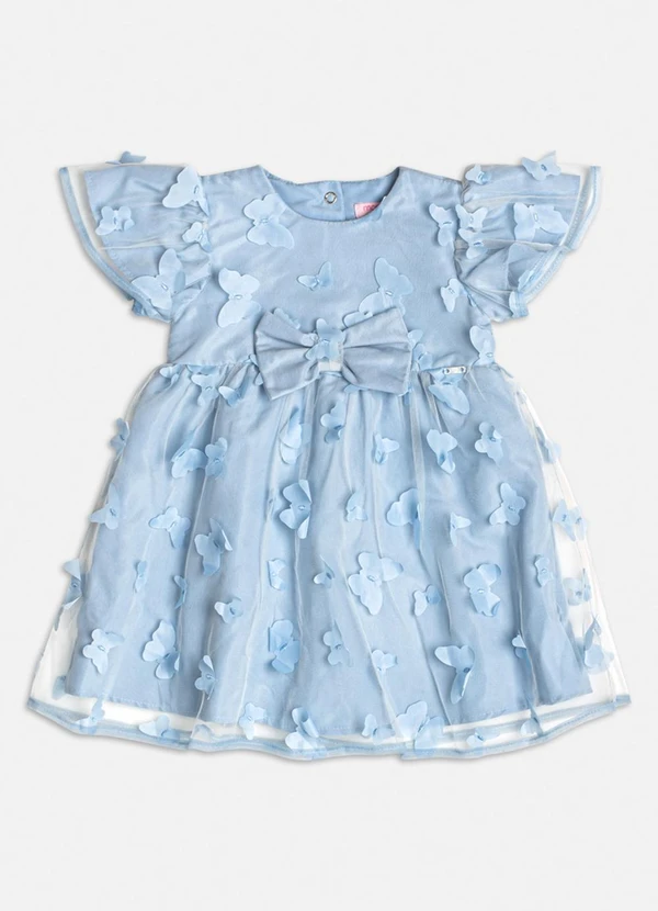 Momi - Vestido Tule com Borboletas 3d Azul