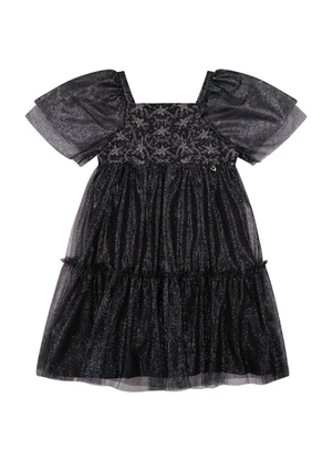Outlet - Vestido Tule com Brilho Menina Preto - OUTLET