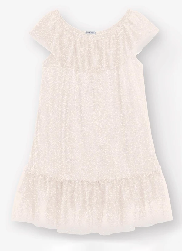 Trick Nick - Vestido Tule Shine e Cotton Leve Bege 1