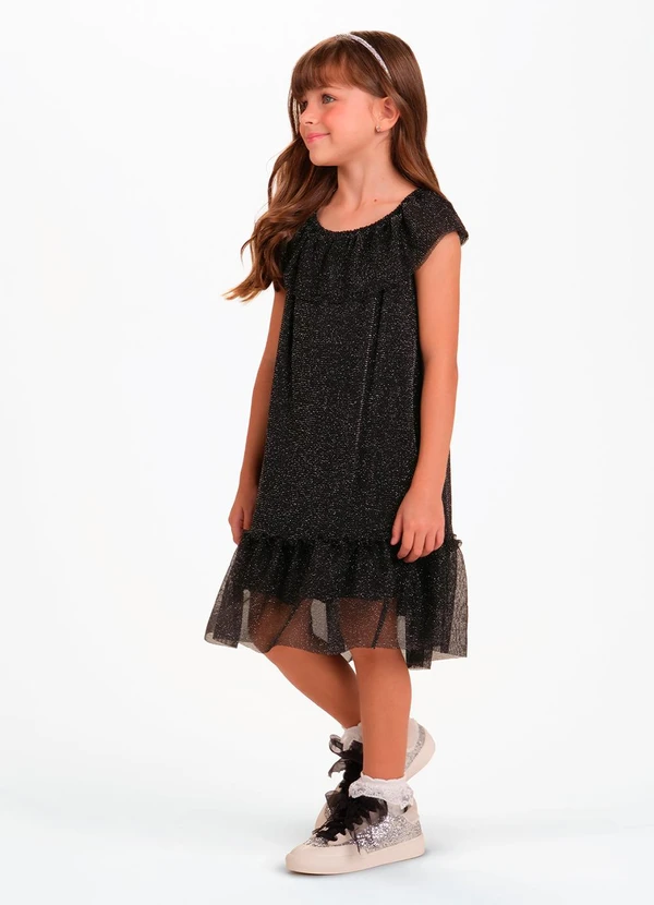 Trick Nick - Vestido Tule Shine e Cotton Leve Preto 3