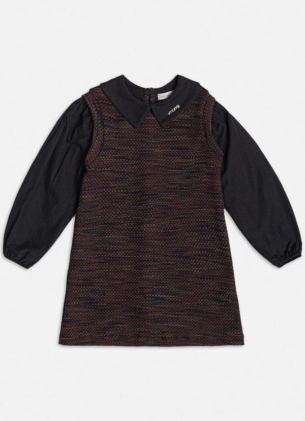 Momi - Vestido Tweed com Golinha e Manga Longa Marrom