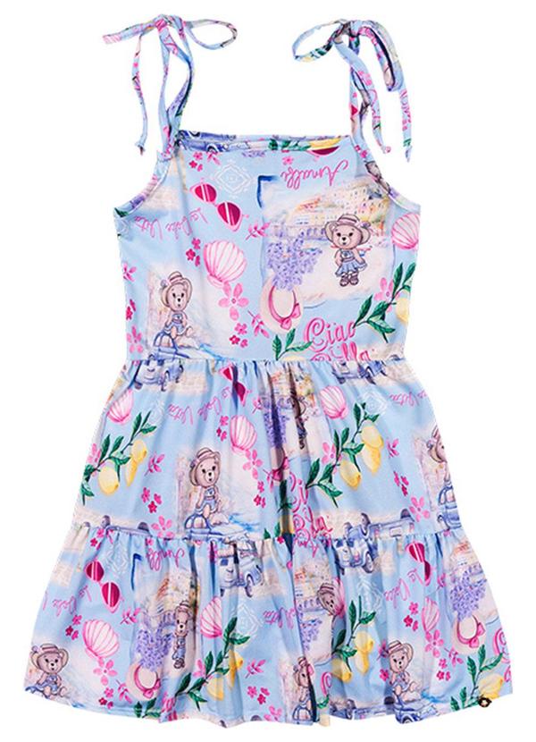Alenice - Vestido Ursinho Italiano Menina Azul