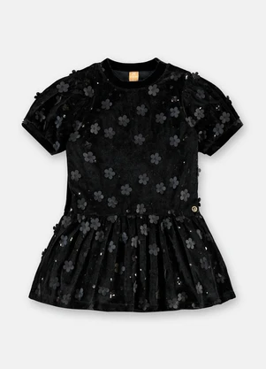 Up Baby - Vestido Veludo Bordado Forro Preto - UP BABY