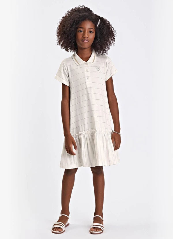 Trick Nick - Vestido Verão Menina com Gola Polo Bege