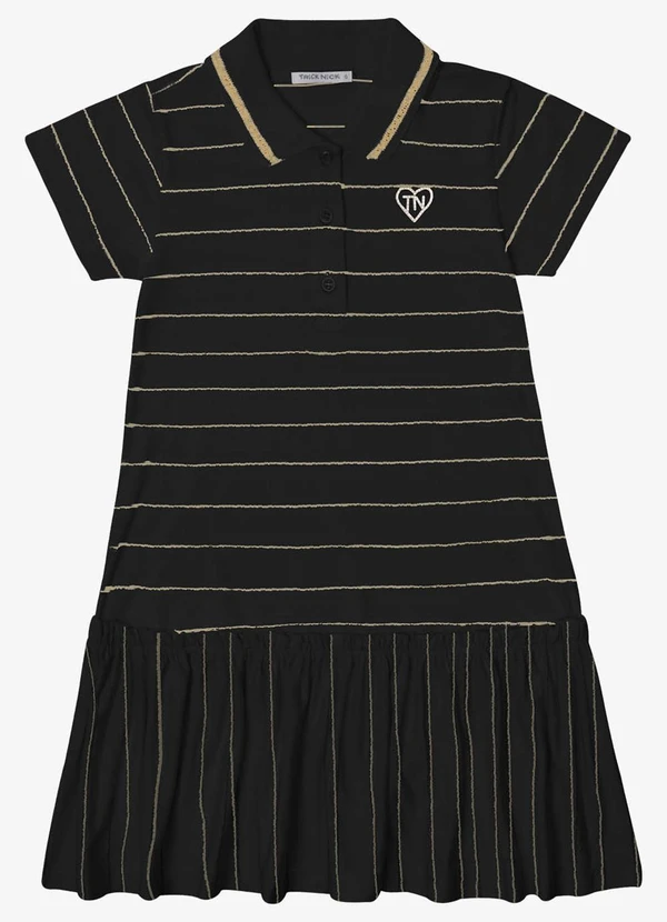 Trick Nick - Vestido Verão Menina com Gola Polo Preto