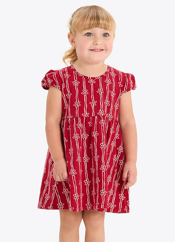 Rovi Kids - Vestido Verão Menina Estampa Rotativa Vermelho