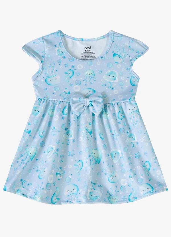 Rovi Kids - Vestido Verão Menina Laço Decorativo Azul