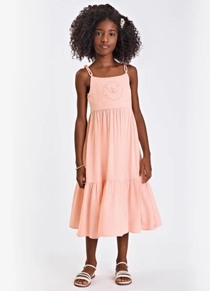 Trick Nick - Vestido Verão Menina Midi com Bordado Rosa - TRICK NICK