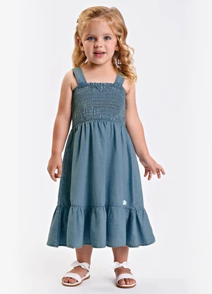 Trick Nick - Vestido Verão Menina Midi com Franzido Azul - TRICK NICK