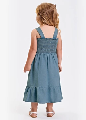 Trick Nick - Vestido Verão Menina Midi com Franzido Azul - TRICK NICK