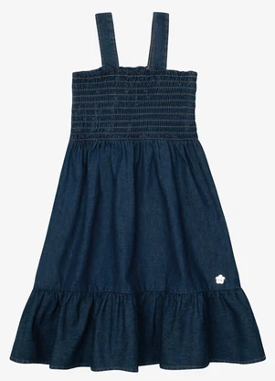 Trick Nick - Vestido Verão Menina Midi com Franzido Azul - TRICK NICK