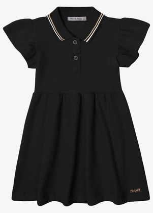 Trick Nick - Vestido Verão Menina Midi com Gola Polo Preto - TRICK NICK