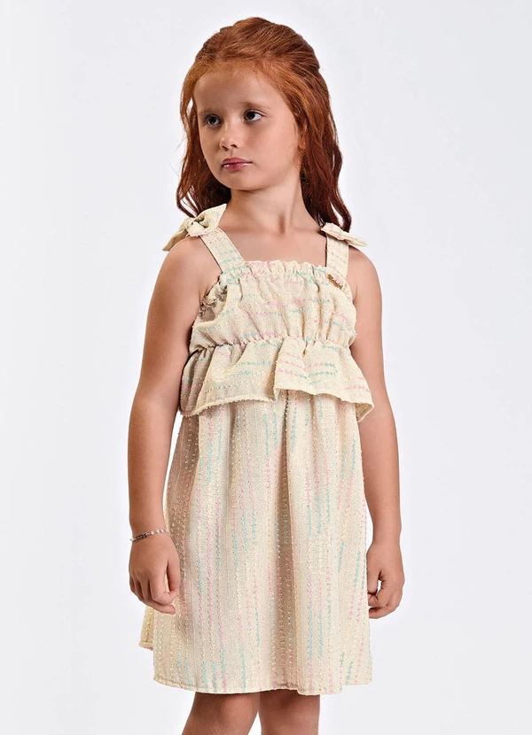 Trick Nick - Vestido Verão Menina Midi com Plaquinha Bege