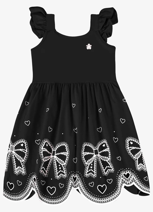Trick Nick - Vestido Verão Menina Midi com Plaquinha Preto