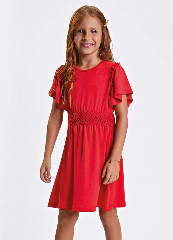 Trick Nick - Vestido Verão Menina Midi com Plaquinha Vermelho