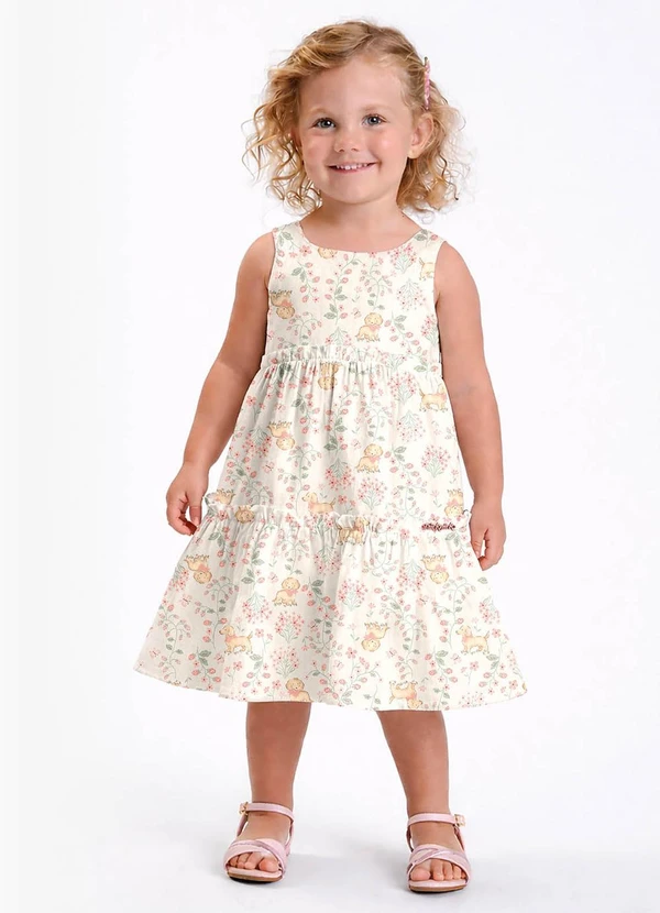 Trick Nick - Vestido Verão Menina Midi Estampado Bege