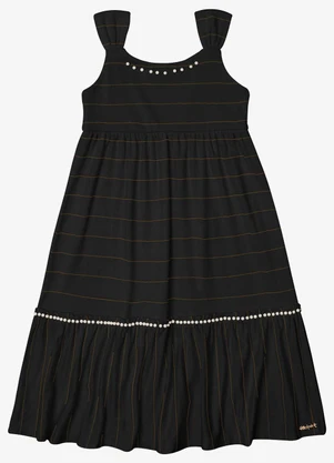 Trick Nick - Vestido Verão Menina Midi Franzido Preto - TRICK NICK