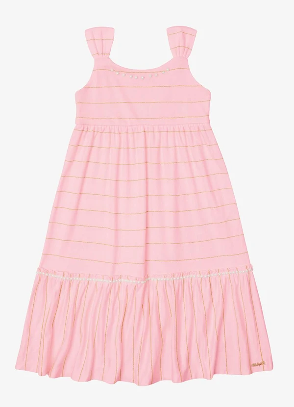 Trick Nick - Vestido Verão Menina Midi Franzido Rosa