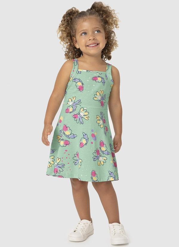 Malwee Kids - Vestido Verde Água Evasê Borboletas