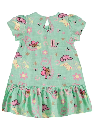 Malwee Kids - Vestido Verde Água Evasê Country Menina - MALWEE KIDS