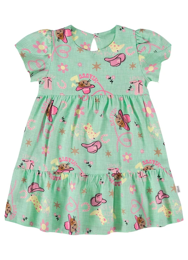 Malwee Kids - Vestido Verde Água Evasê Country Menina