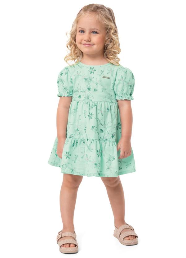 Carinhoso - Vestido Verde Água Godê Floral Menina