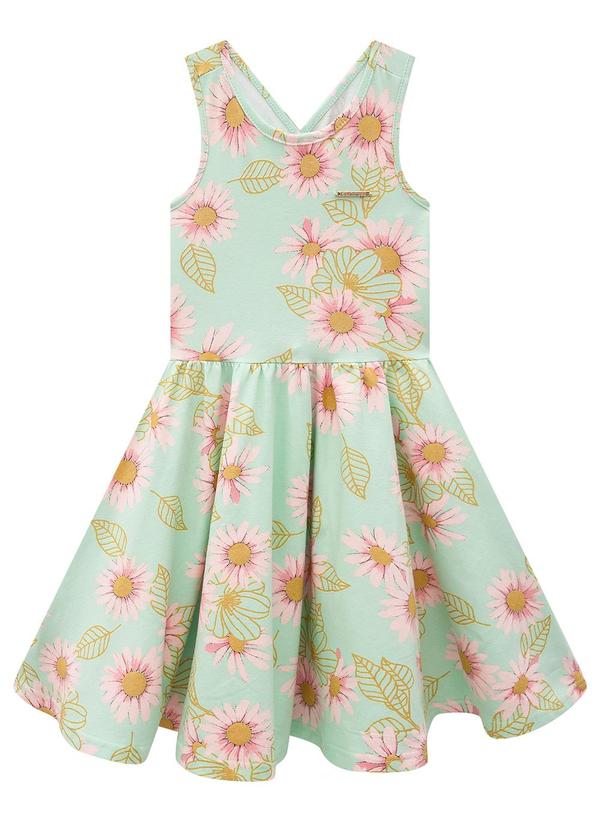 Carinhoso - Vestido Verde Água Margaridas Evasê Transpassado