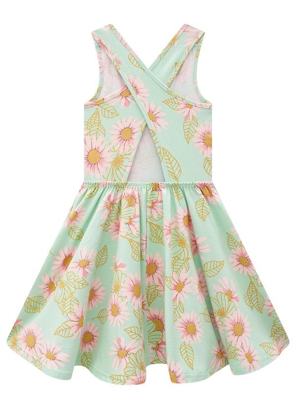 Carinhoso - Vestido Verde Água Margaridas Evasê Transpassado 2