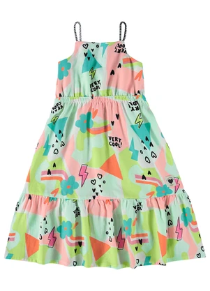Malwee Kids - Vestido Verde Água Midi Marias Very Cool - MALWEE KIDS