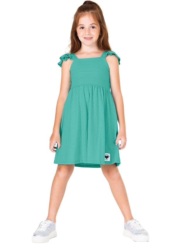 Malwee Kids - Vestido Verde Água Rodado em Malha Trabalhada