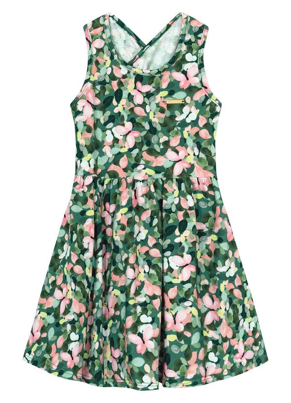 Carinhoso - Vestido Verde Escuro Godê Floral Menina 2
