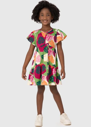 Malwee Kids - Vestido Verde Folhagens Marias Texturizado - MALWEE KIDS