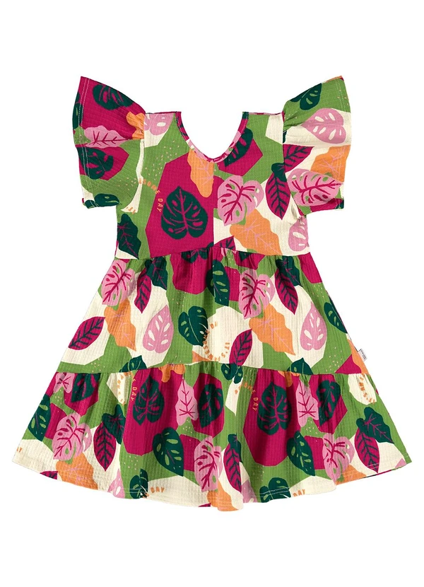 Malwee Kids - Vestido Verde Folhagens Marias Texturizado 2