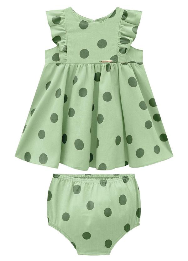 Carinhoso - Vestido Verde Godê Poá com Calcinha Menina