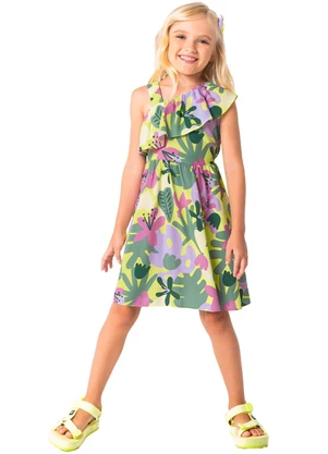 Malwee Kids - Vestido Verde Limão Curto Assimétrico - MALWEE KIDS