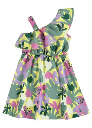 Malwee Kids - Vestido Verde Limão Curto Assimétrico - MALWEE KIDS