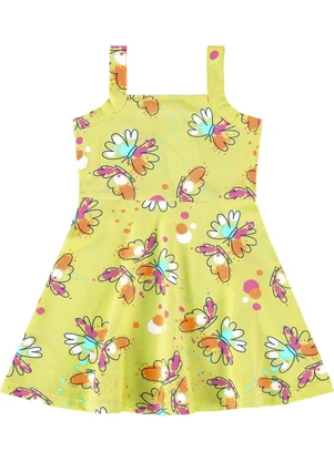 Malwee Kids - Vestido Verde Limão Evasê Borboletas - MALWEE KIDS