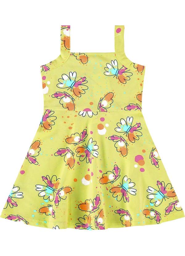 Malwee Kids - Vestido Verde Limão Evasê Borboletas