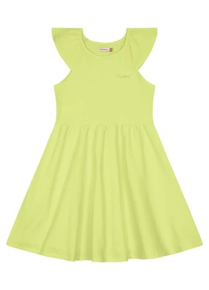 Carinhoso - Vestido Verde Limão Evasê com Bordado Menina - CARINHOSO
