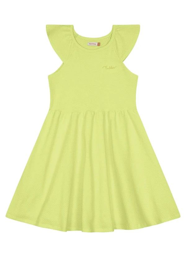 Carinhoso - Vestido Verde Limão Evasê com Bordado Menina 2