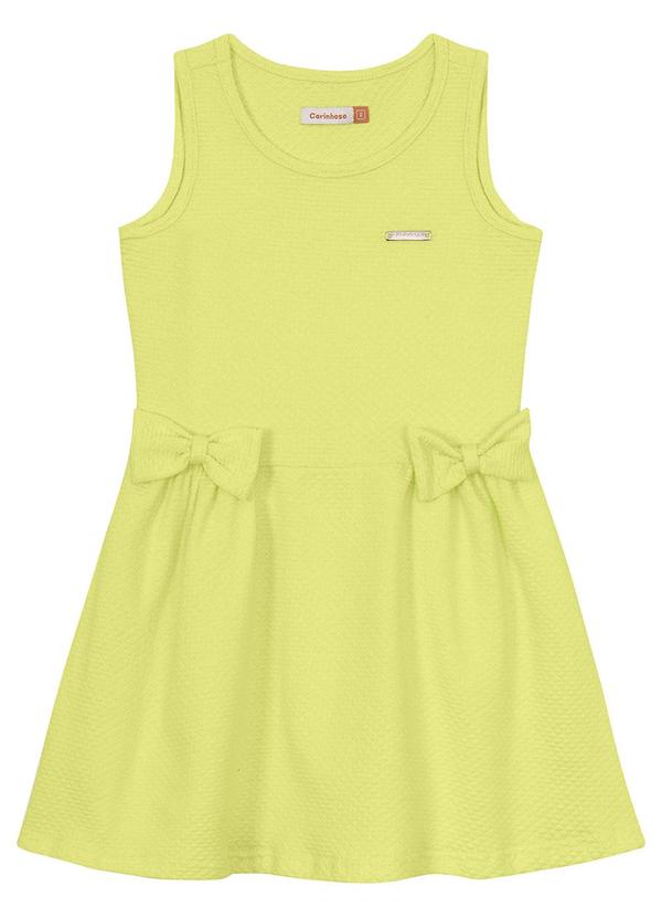 Carinhoso - Vestido Verde Limão Godê com Laço Menina