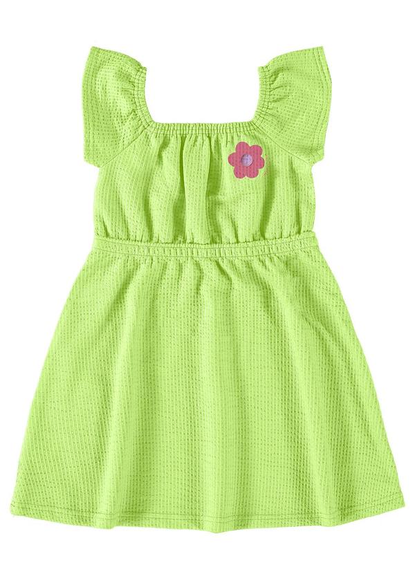 Malwee Kids - Vestido Verde Limão Godê em Anarruga com Pompom