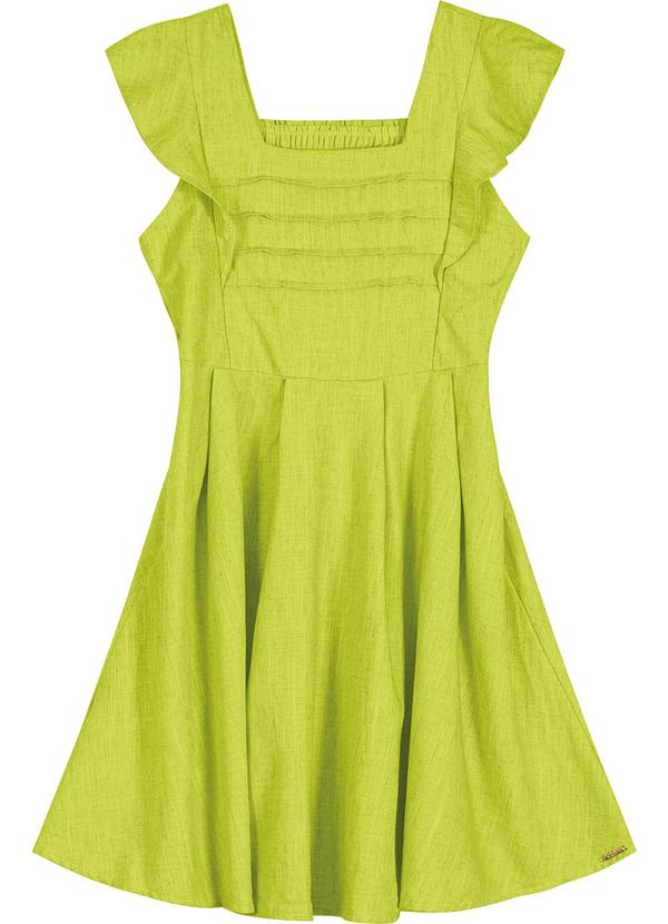 Carinhoso - Vestido Verde Limão Godê em Viscolinho