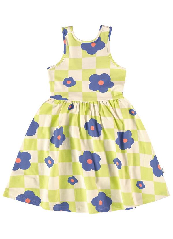 Malwee Kids - Vestido Verde Limão Godê Vichy Floral